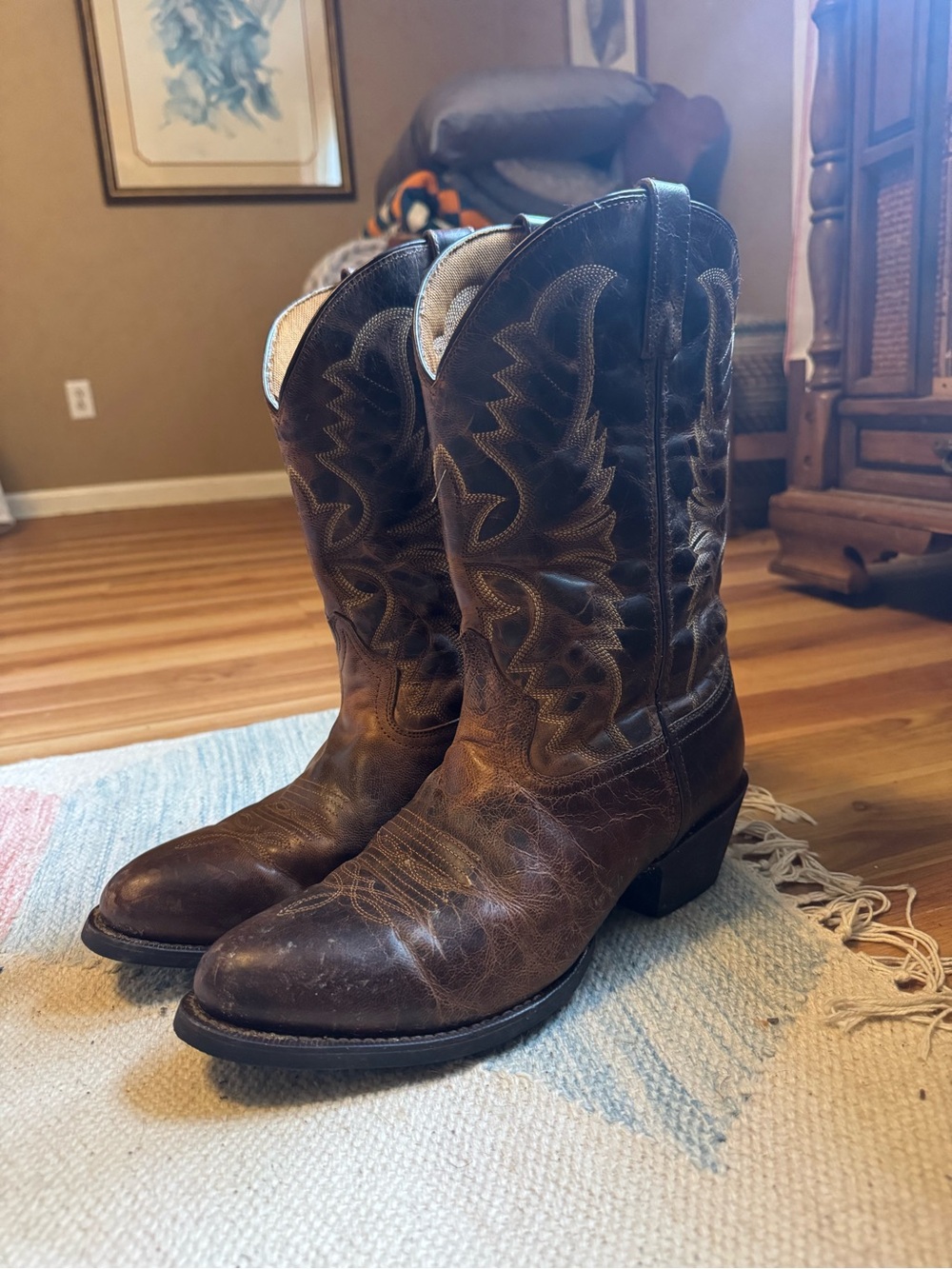 Laredo Brown Embroidered Leather Cowboy Boots